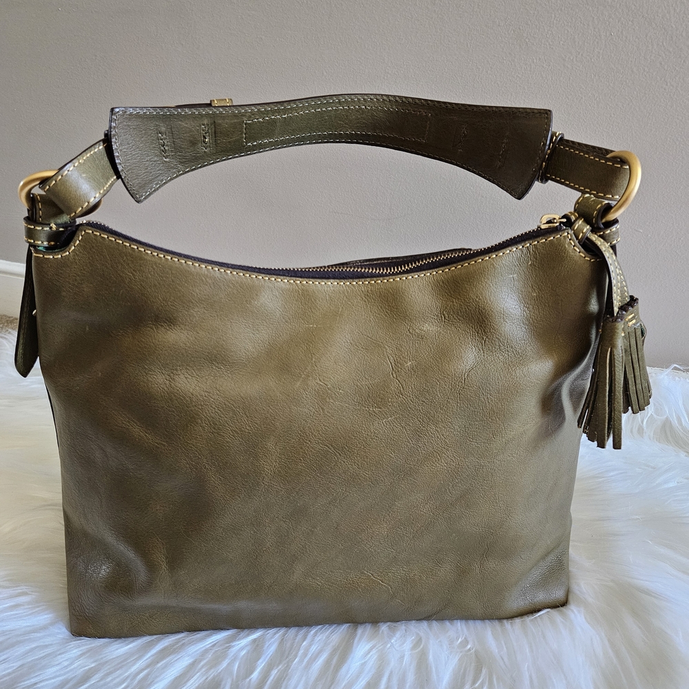 Dooney & Bourke Olive Green Leather Hobo with Tassel Detail - Picture 5 of 17